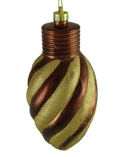 Discount 11" Chocolate Brown and Gold Striped Shatterproof Light Bulb Christmas Ornament (Pack of 3) Finials|Pendants