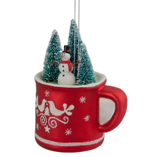 Best 4.25" Christmas Trees and Snowman in a Cup Glass Ornament Snowmen
