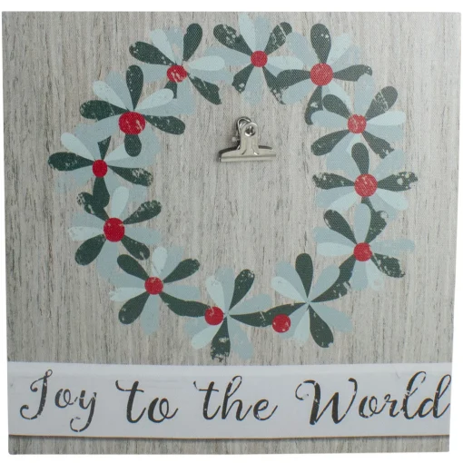 10" Christmas Wreath and Joy to the World Canvas Wall Art with Photo Clip Wall