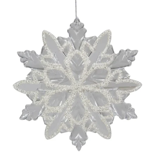Hot 5.5" Clear Snowflake with White Design Christmas Ornament Icicles|Snowflakes