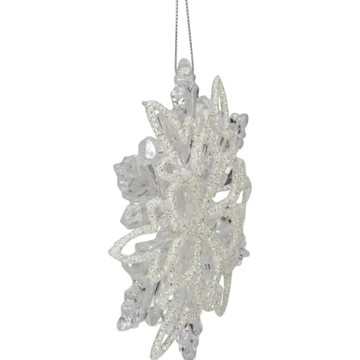 Hot 5.5" Clear Snowflake with White Design Christmas Ornament Icicles|Snowflakes
