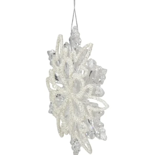 Hot 5.5" Clear Snowflake with White Design Christmas Ornament Icicles|Snowflakes