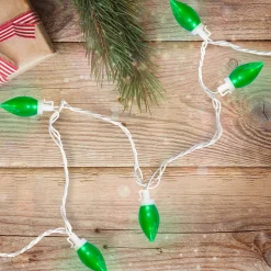 25 Count Green LED C9 Christmas Lights, 16 ft White Wire C7 & C9 Lights