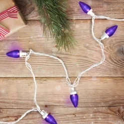 25 Count Purple LED C7 Christmas Lights, 16 ft White Wire C7 & C9 Lights