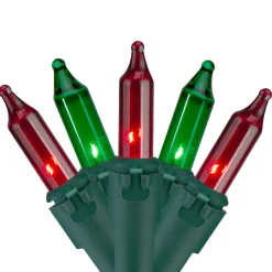 100 Count Red and Green Mini Christmas Lights - 28.75' Green Wire Incandescent