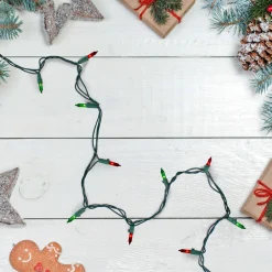 100 Count Red and Green Mini Christmas Lights - 28.75' Green Wire Incandescent