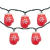 10 Count Red Snowflake Mitten Christmas Light Set, 7.5ft Green Wire Novelty