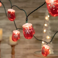 10 Count Red Snowflake Mitten Christmas Light Set, 7.5ft Green Wire Novelty