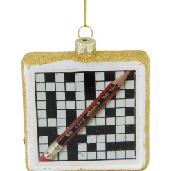 New 3.5" Crossword Puzzle with Pencil Glass Christmas Ornament Novelty