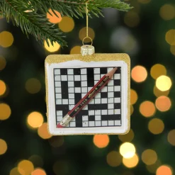New 3.5" Crossword Puzzle with Pencil Glass Christmas Ornament Novelty
