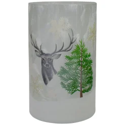 Hot 10" Deer, Pine and Snowflakes Hand Painted Flameless Glass Christmas Candle Holder Candle Holders