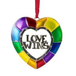 Clearance 3" Faceted Heart Love Wins Pride Christmas Ornament with European Crystals Gay Pride