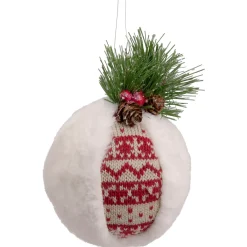 Sale 8" Faux Fur and Nordic Print Christmas Ball Ornament Novelty