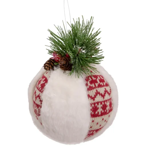 Sale 8" Faux Fur and Nordic Print Christmas Ball Ornament Novelty