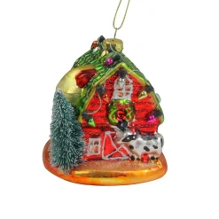 Sale 4" Festive Red and Green Barn with Roof Glass Christmas Ornament Novelty