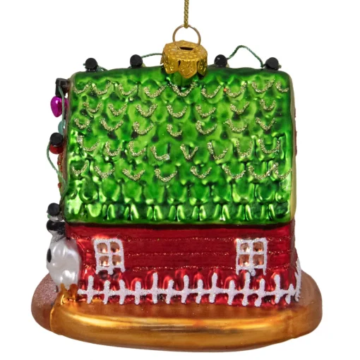 Sale 4" Festive Red and Green Barn with Roof Glass Christmas Ornament Novelty