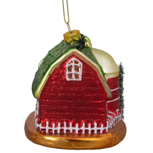 Sale 4" Festive Red and Green Barn with Roof Glass Christmas Ornament Novelty