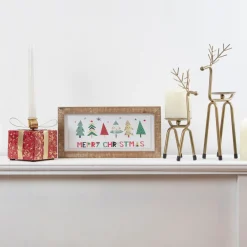 11.75" Framed Merry Christmas Trees Metal Wall Sign Wall