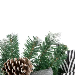 6' Frosted Pine Artificial Christmas Garland with Striped Bows and Ornaments Pre Decorated