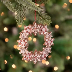 Online 4.5" Gingerbread Snowflake Wreath Christmas Ornament Gingerbread