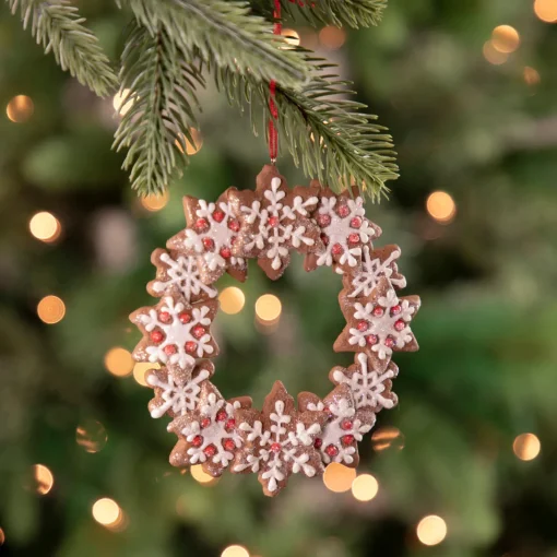 Online 4.5" Gingerbread Snowflake Wreath Christmas Ornament Gingerbread
