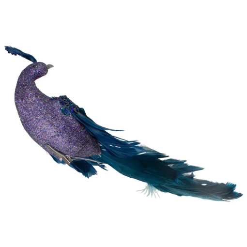 14.75" Glittered Blue and Green Peacock Christmas Clip-On Christmas Ornament Animals