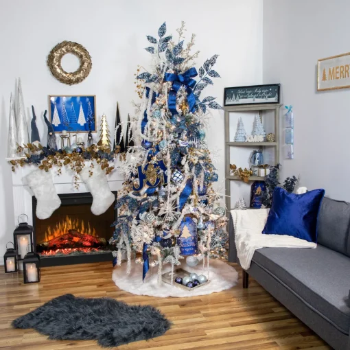 Best 37" Glittered Blue Fern Christmas Spray Sprays, Picks & Branches