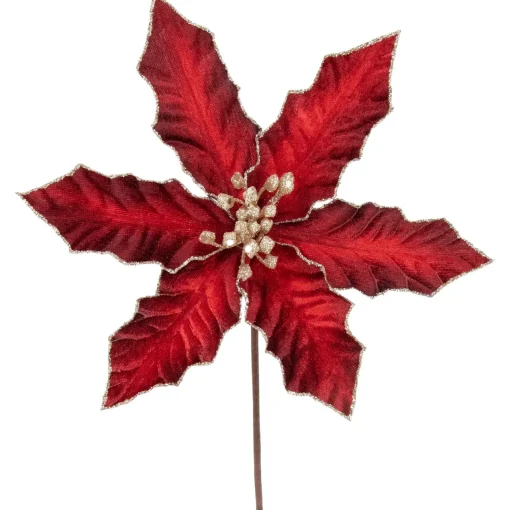 Discount 8" Glittered Burgundy Velvet Poinsettia Floral Christmas Pick Spray Sprays, Picks & Branches