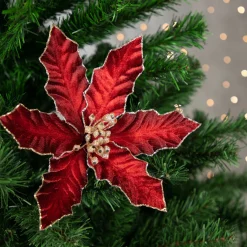 Discount 8" Glittered Burgundy Velvet Poinsettia Floral Christmas Pick Spray Sprays, Picks & Branches