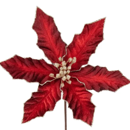 Discount 8" Glittered Burgundy Velvet Poinsettia Floral Christmas Pick Spray Sprays, Picks & Branches