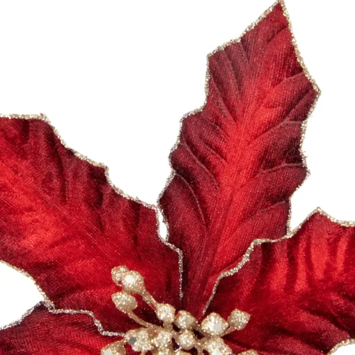 Discount 8" Glittered Burgundy Velvet Poinsettia Floral Christmas Pick Spray Sprays, Picks & Branches