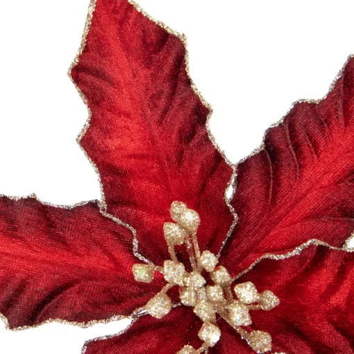 Discount 8" Glittered Burgundy Velvet Poinsettia Floral Christmas Pick Spray Sprays, Picks & Branches