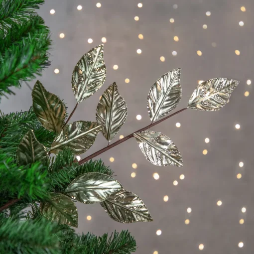 New 25.5" Glittered Champagne Gold Leaves Christmas Spray Sprays, Picks & Branches