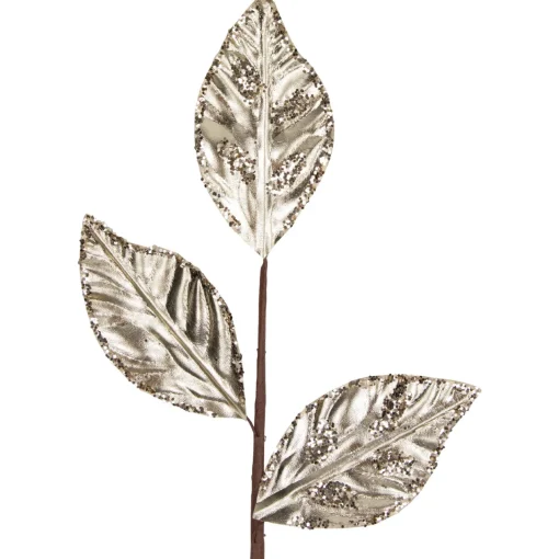 New 25.5" Glittered Champagne Gold Leaves Christmas Spray Sprays, Picks & Branches