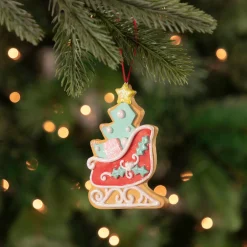 New 3.5" Glittered Christmas Sleigh Cookie Ornament Novelty
