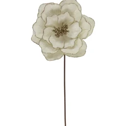 24" Glittered Cream Magnolia Christmas Stem Spray Sprays, Picks & Branches