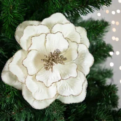 24" Glittered Cream Magnolia Christmas Stem Spray Sprays, Picks & Branches