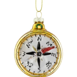 Sale 2.5" Glittered Gold Compass Glass Christmas Ornament Travel & Destinations