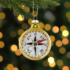 Sale 2.5" Glittered Gold Compass Glass Christmas Ornament Travel & Destinations