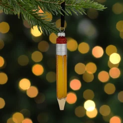 Clearance 5.75" Glittered Pencil Glass Christmas Ornament Novelty