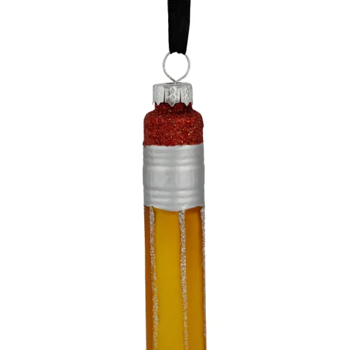 Clearance 5.75" Glittered Pencil Glass Christmas Ornament Novelty