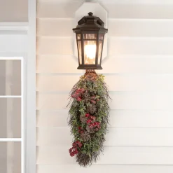 Best 28" Glittered Pine Cone and Berry Artificial Teardrop Christmas Swag - Unlit Unlit Swags