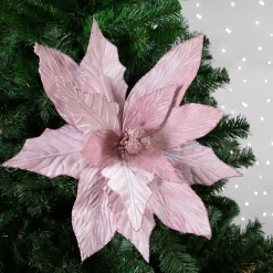 Hot 24" Glittered Pink Poinsettia Christmas Stem Spray Sprays, Picks & Branches