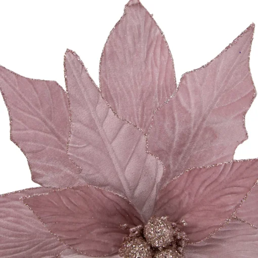 Hot 24" Glittered Pink Poinsettia Christmas Stem Spray Sprays, Picks & Branches