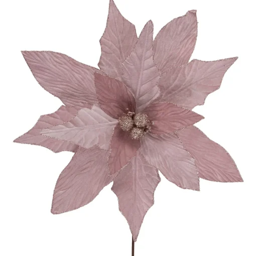 Hot 24" Glittered Pink Poinsettia Christmas Stem Spray Sprays, Picks & Branches