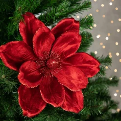 20" Glittered Red Velvet Magnolia Christmas Stem Spray Sprays, Picks & Branches
