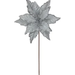 Discount 25" Glittered Silver Poinsettia Christmas Stem Spray Sprays, Picks & Branches