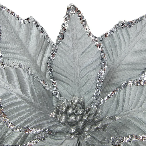 Discount 25" Glittered Silver Poinsettia Christmas Stem Spray Sprays, Picks & Branches