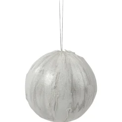 Outlet 4.25" Glittered White Marbled Christmas Ball Ornament Glass|Ball Ornaments