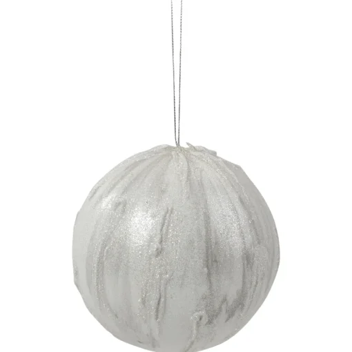 Outlet 4.25" Glittered White Marbled Christmas Ball Ornament Glass|Ball Ornaments